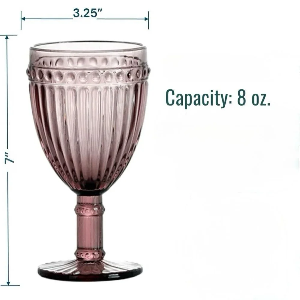 Rosanna Wine Glasses Set of 2 8 OZ Pink Thick Glass Fancy French Country Boho